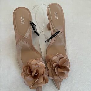 Zara Tan Floral Heels